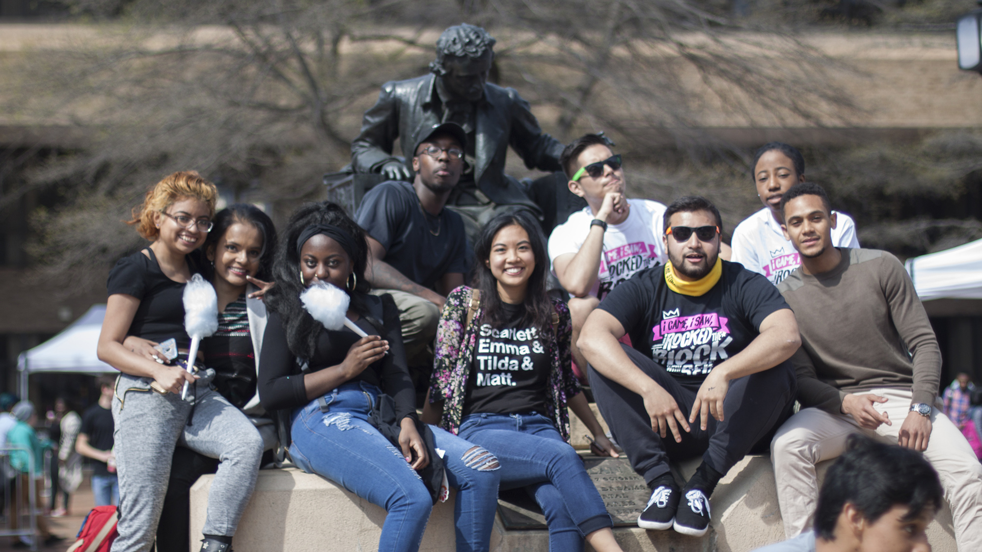 Students pose with Poe during the Rock the Block in the 2010s. 