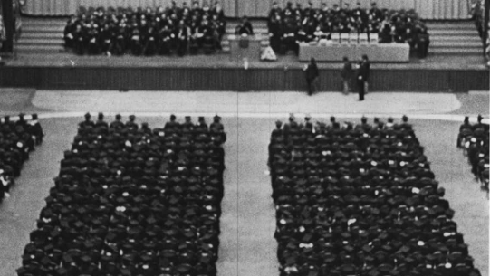 The 1975 commencement ceremony as seen from above. 