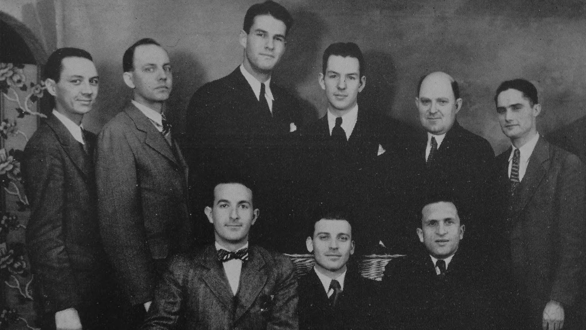 A yearbook photo of the University's student council, all men, from the late 1920s. 