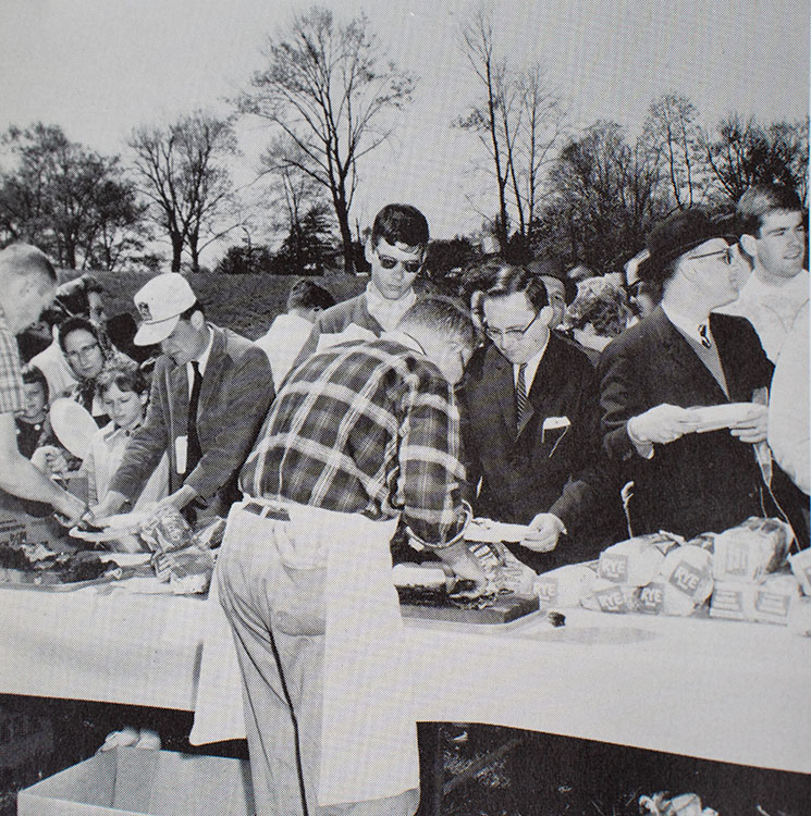 students are served food at the bull roast