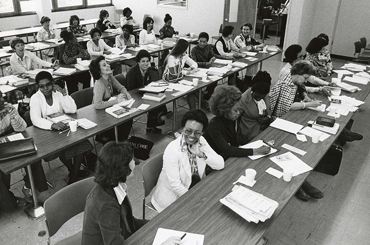 A classroom of women in the 1970s.