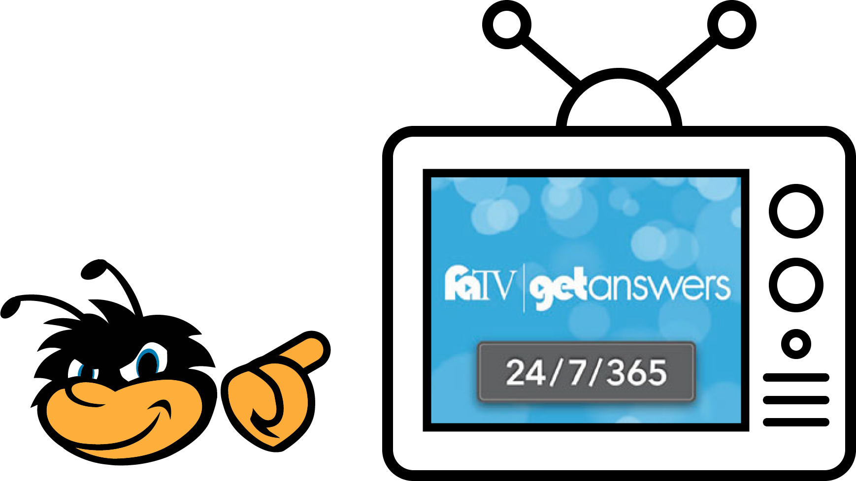 Eubee pointing at clickable faTV logo