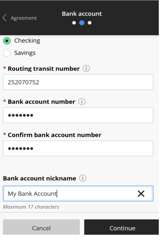 Enter Bank Account Information