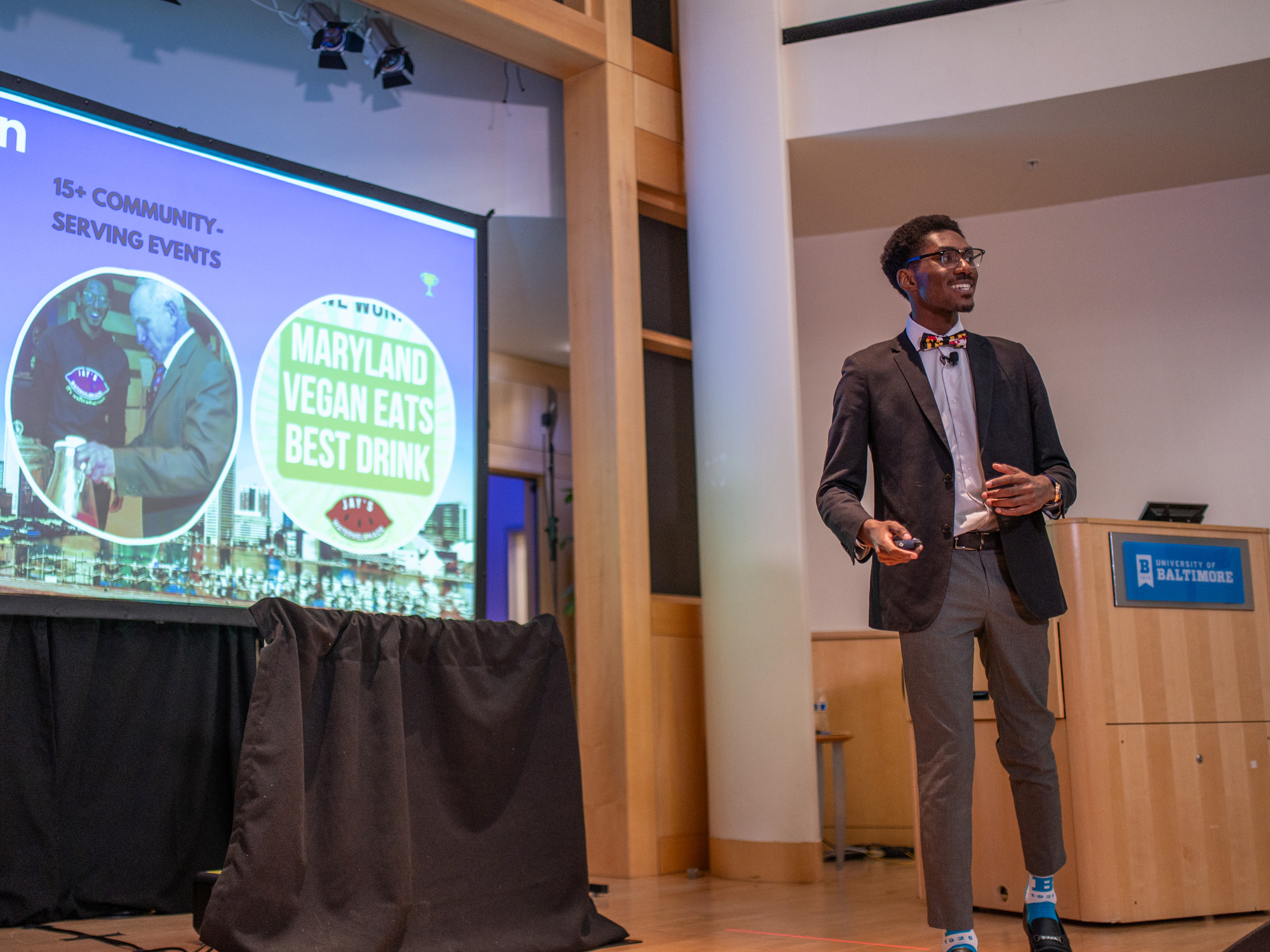 Rise to the Challenge at the University of Baltimore student Joyson Balisamore pitching his company