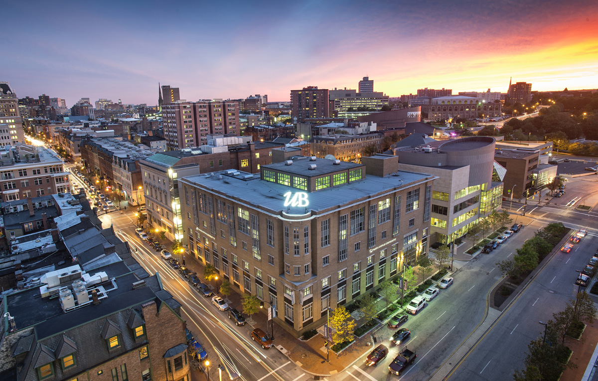 image of the Thumel Business Center at sunset