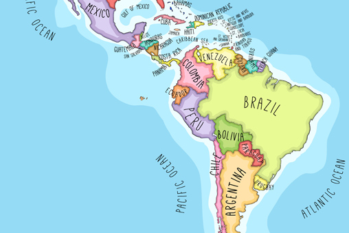 political map of Central and South America